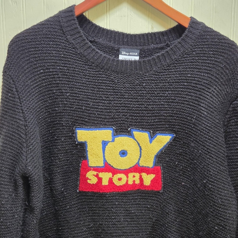 Forever 21 Sweater Womens Large Black Toy Story Disney Pixar Crew Neck Pullover